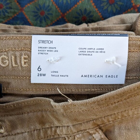 AE Dreamy Drape Linen-Blend Baggy Wide-Leg Cargo Pant NWT Sz 6L - Picture 7 of 9